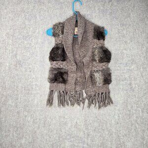 BKE Faux Fur Knit Fringe Vest Womens Size S Brown Polyester/Acrylic Blend
